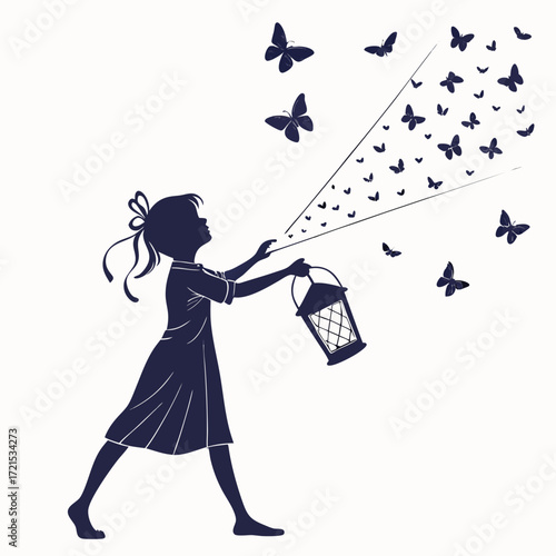 Girl with Lantern and Butterflies