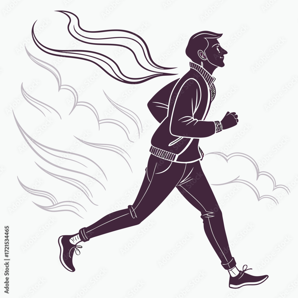 Fototapeta premium Man Jogging with Wind in Hair Vector Icon Illustration