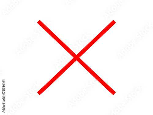 Hand drawn cross icon with red marker pen. Red x sign draw with brush effect. Red cross mark, wrong sign, cancel, rejection sign. Vector illustration.