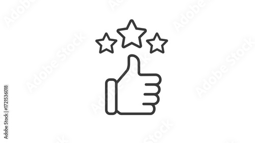 Сustomer satisfaction icon. Reputation 3 stars line video with thumb up.