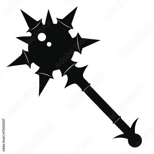 Black Silhouette of a Medieval Mace Weapon with Sharp Spikes and Handle