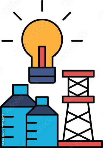 A light bulb is drawn above a power plant