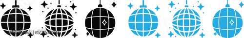 Disco Ball Icon Set Black and Blue Glitter Variations