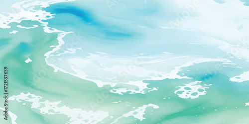 Aqua Blue Green Watercolor Abstract Wash Background with Gentle Ocean Flow and Smooth Artistic Gradient Layers