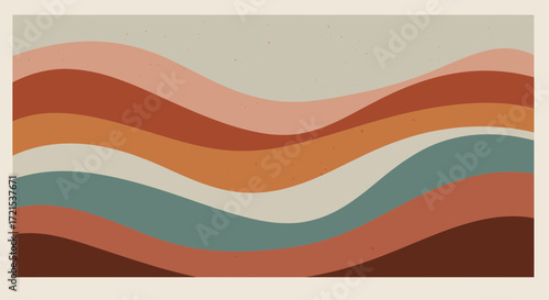 Abstract wavy layers of earthy tones and muted colors, resembling rolling hills or sand dunes, with subtle speckles creating a textured, organic feel, perfect for modern decor and graphic design