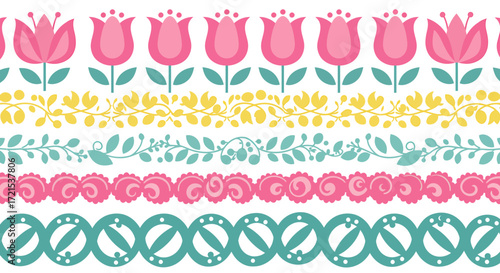 Collection of decorative floral and geometric borders in pastel colors
