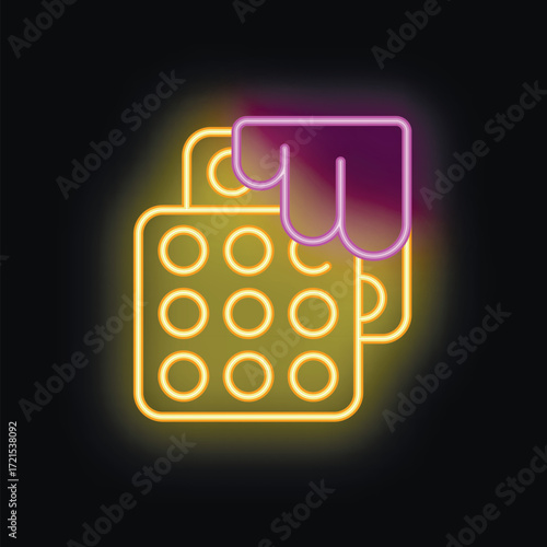 Neon sign of a chocolate bar mold for making sweets and desserts