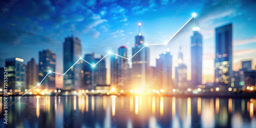 Obraz premium A blurred cityscape with a graph exposed on top in bright white