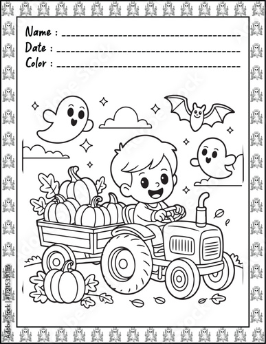 Spooky Cutie Bold & Easy Coloring Page with Cute Animals for Adults and Kid. High resolution (300 DPI), Ready to print on standard 8.5x11-(A4) inch paper With (No Bleed), Black and White. Vector illus