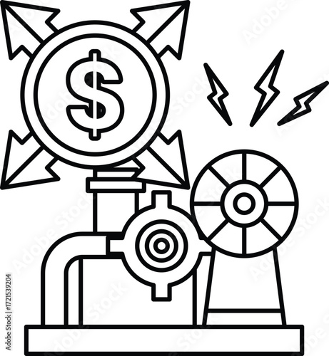 A black and white drawing of a dollar sign with a dollar bill
