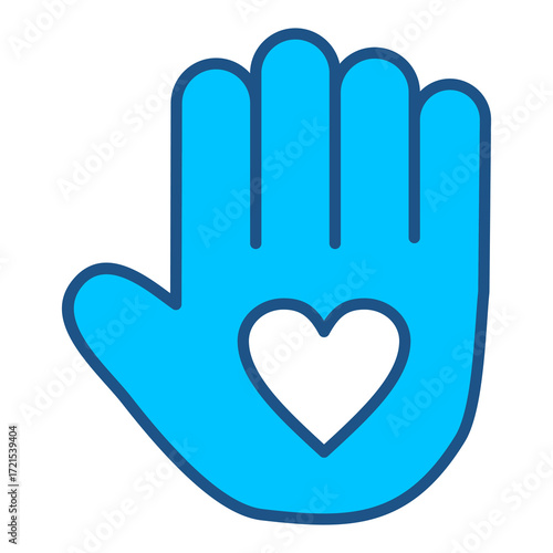 Charity Icon In Blue Monochrome Flat Design, Vector Illustration