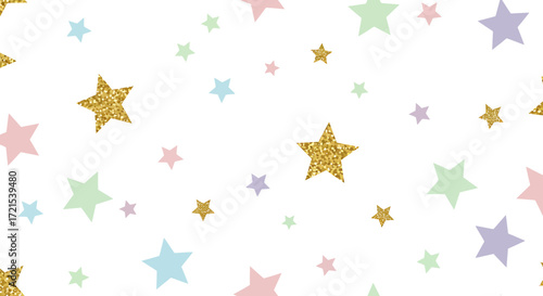 Pastel Stars Pattern Background with Glitter Accents, Abstract Design
