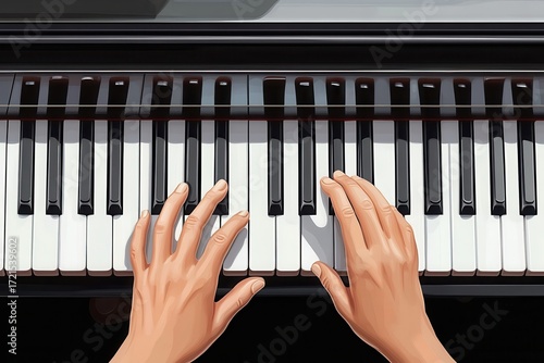 Adult hands playing classic grand piano keys