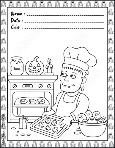 Spooky Cutie Bold & Easy Coloring Page with Cute Animals for Adults and Kid. High resolution (300 DPI), Ready to print on standard 8.5x11-(A4) inch paper With (No Bleed), Black and White. Vector illus