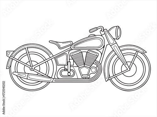 Motorcycle Side View, Classic Motorbike Outline Drawing