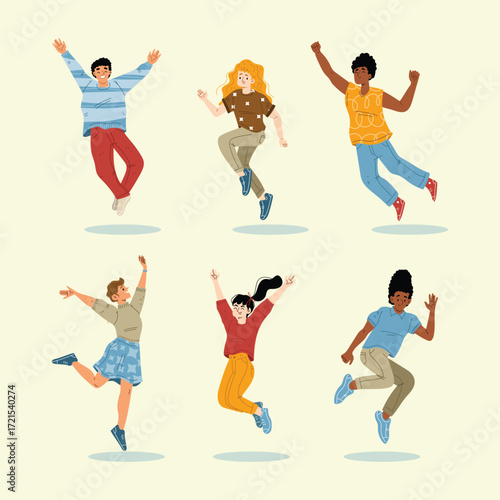 Happy people jump, joy, have fun Vector