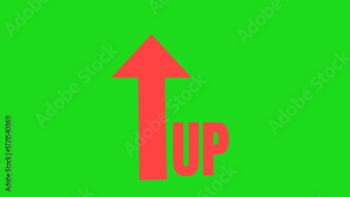 Red arrow pointing up icon Growth progress concept Simple flat design Green screen background