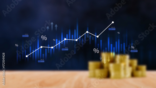 Stock market business and exchange financial growth graph. Business chart data graph diagram, business trading graph investment growth, global trend arrow up and down.
