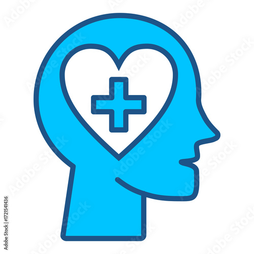 Mental Care Icon In Blue Monochrome Flat Design, Vector Illustration