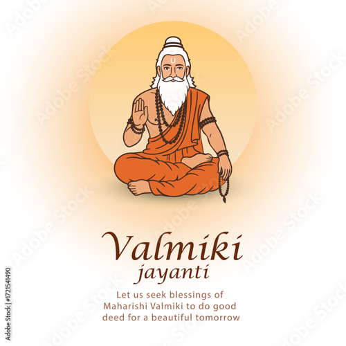 Maharishi Valmiki Sitting in Meditation for Valmiki Jayanti Celebration – Hindu Sage, Spiritual Guru, and Author of Ramayana
