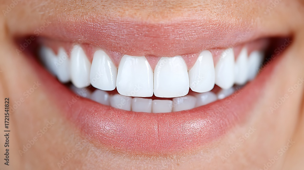 Obraz premium Close-Up of a Woman Smiling with Bright White Teeth and a Warm Expression