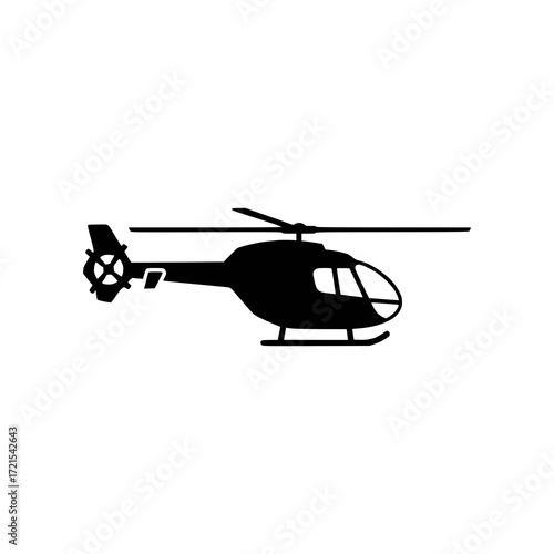 Silhouette of a helicopter isolated on white background, ideal for transportation or aviation themes