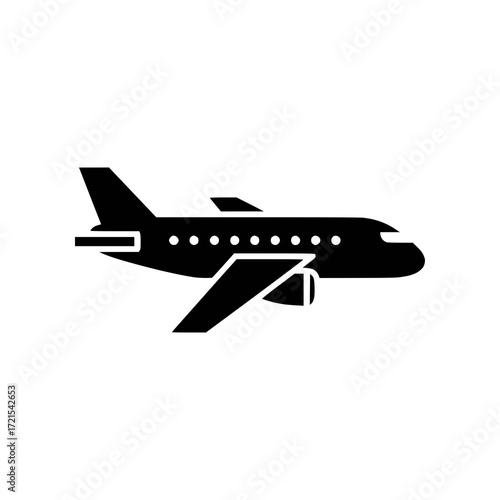 Black Airplane Icon Vector Illustration for Travel and Aviation Concepts - Digital Design