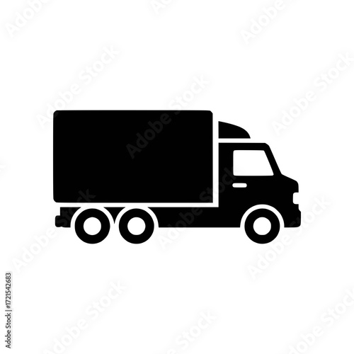 Black silhouette of a delivery truck, representing transportation and logistics for shipping