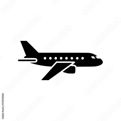 Airplane silhouette on a white background, a symbol of flight, travel, and aviation