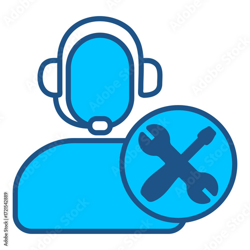 Technical Support Icon In Blue Monochrome Flat Design, Vector Illustration