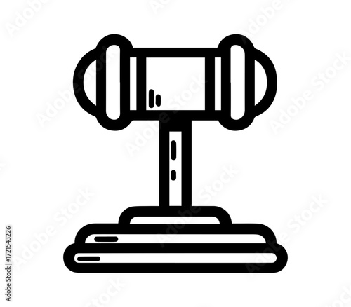 Simple black and white outline of a gavel and sound block symbolizing law justice auction and judgment