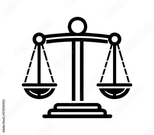 Black silhouette of a traditional balance scale representing justice fairness and legal judgment