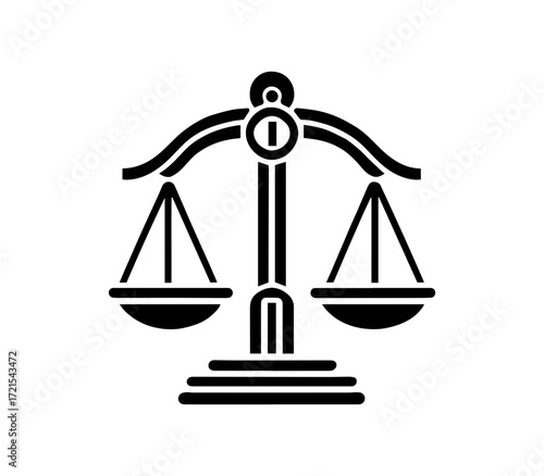 Iconic symbol of justice scales representing balance fairness equity and legal judgment in a clean black graphic design.