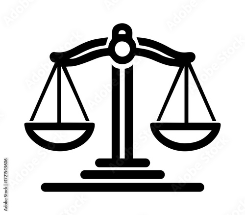 Symbol of justice and balance scales in black and white, representing law, equality, and fairness in legal and business contexts
