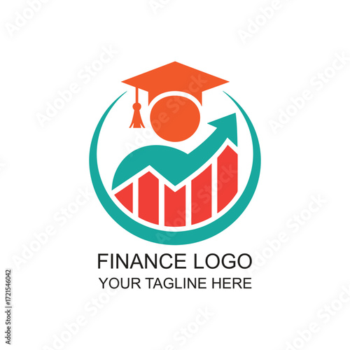 Finance Education Growth Logo with Graduation Cap and Arrow Vector Isolated