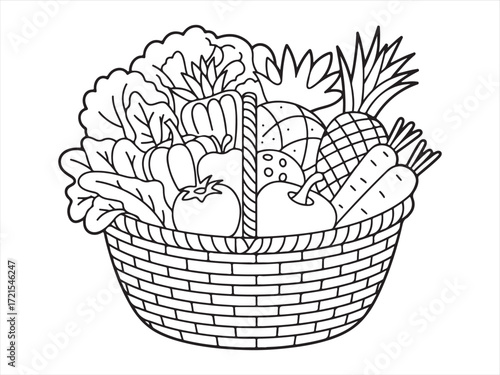 Bounty of Organic Vegetables and Fruits in a Basket