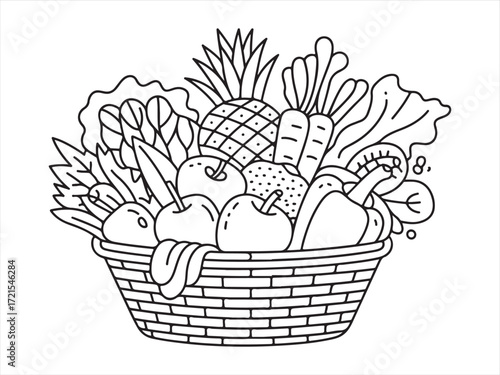 Healthy Vegan Basket with Fresh Fruits and Vegetables