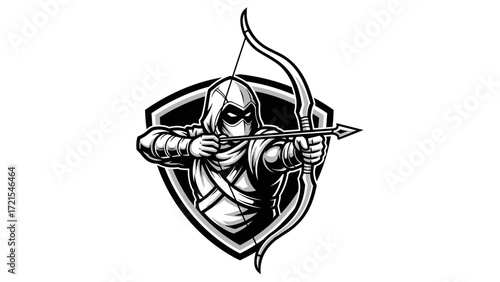 Assassin Archer Mascot Illustration Esport Logo Emblem with bow and arrow for a gaming clan emblem