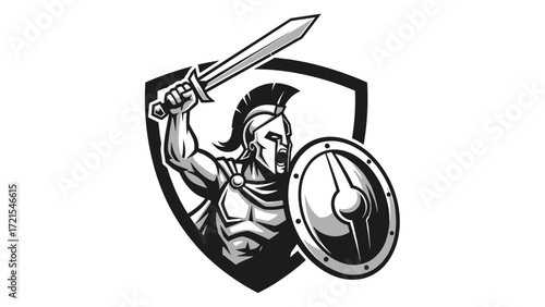 Mascot Illustration Esport Logo Emblem of a Fierce Spartan Warrior Ready for Battle, Symbolizing Strength and Victory