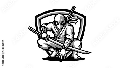 Stealthy Ninja Mascot Illustration Esport Logo Emblem Design with Katana
