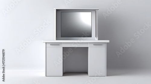 A sleek, minimalist desk with a monitor display, showcasing a clean and contemporary interior design.