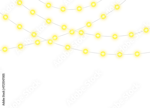 Christmas lights. Glowing lights for Xmas Holiday cards, banners, posters, web design. Garlands decorations. Led neon lamp