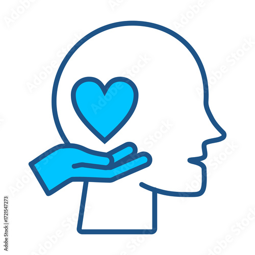 Empathy Icon In Blue Monochrome Flat Design, Vector Illustration  