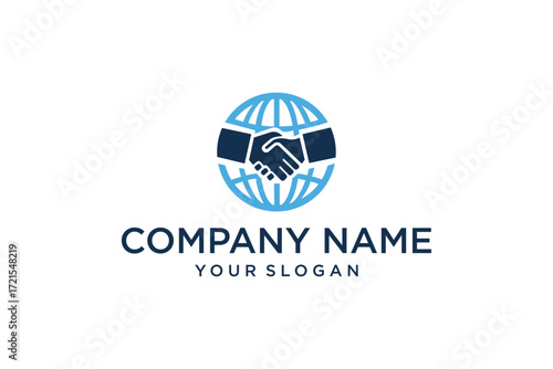 international deal icon, partner handshake, global trade logo template