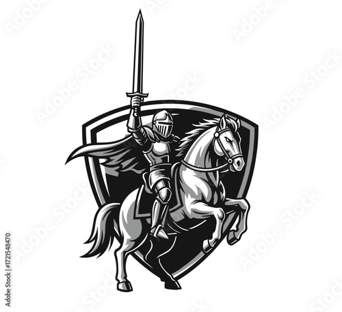 Mascot Illustration Esport Logo Emblem Knight Rider With Sword