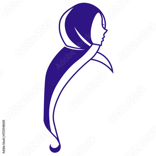 Elegant Silhouette of a Woman Wearing a Dark Blue Hijab.