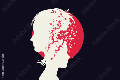 Child and Parent Silhouette with Growing Roots – Psychological Duality and Trauma Concept Illustration