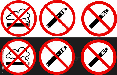 No Smoking and Vaping Forbidden Signs
black and white background