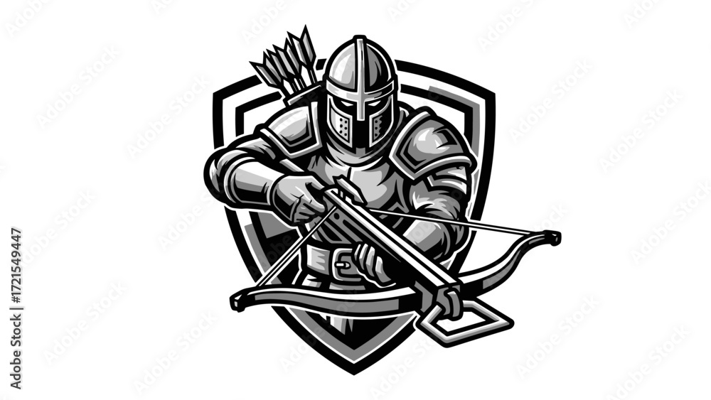 Fototapeta premium Armored Knight Mascot Illustration Esport Logo Emblem with Crossbow
