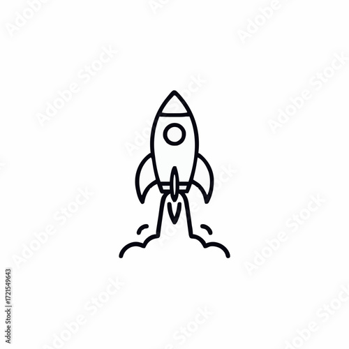 Minimalist Rocket Launch Line Art Icon in Black and White